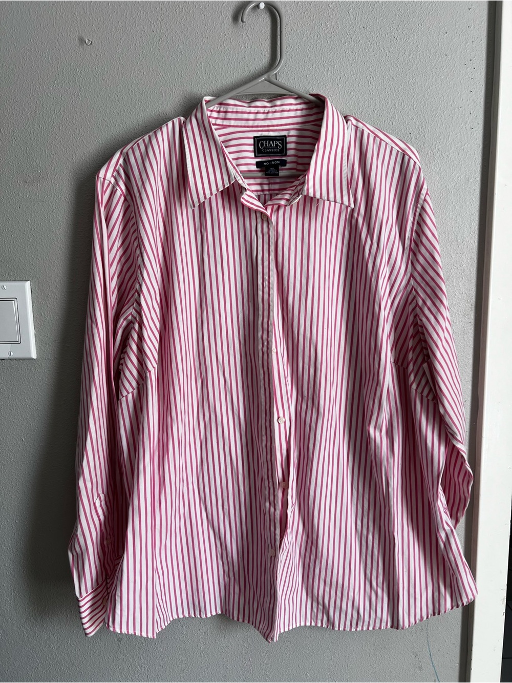 Chaps Men’s Pink and White Striped Dress Shirt
